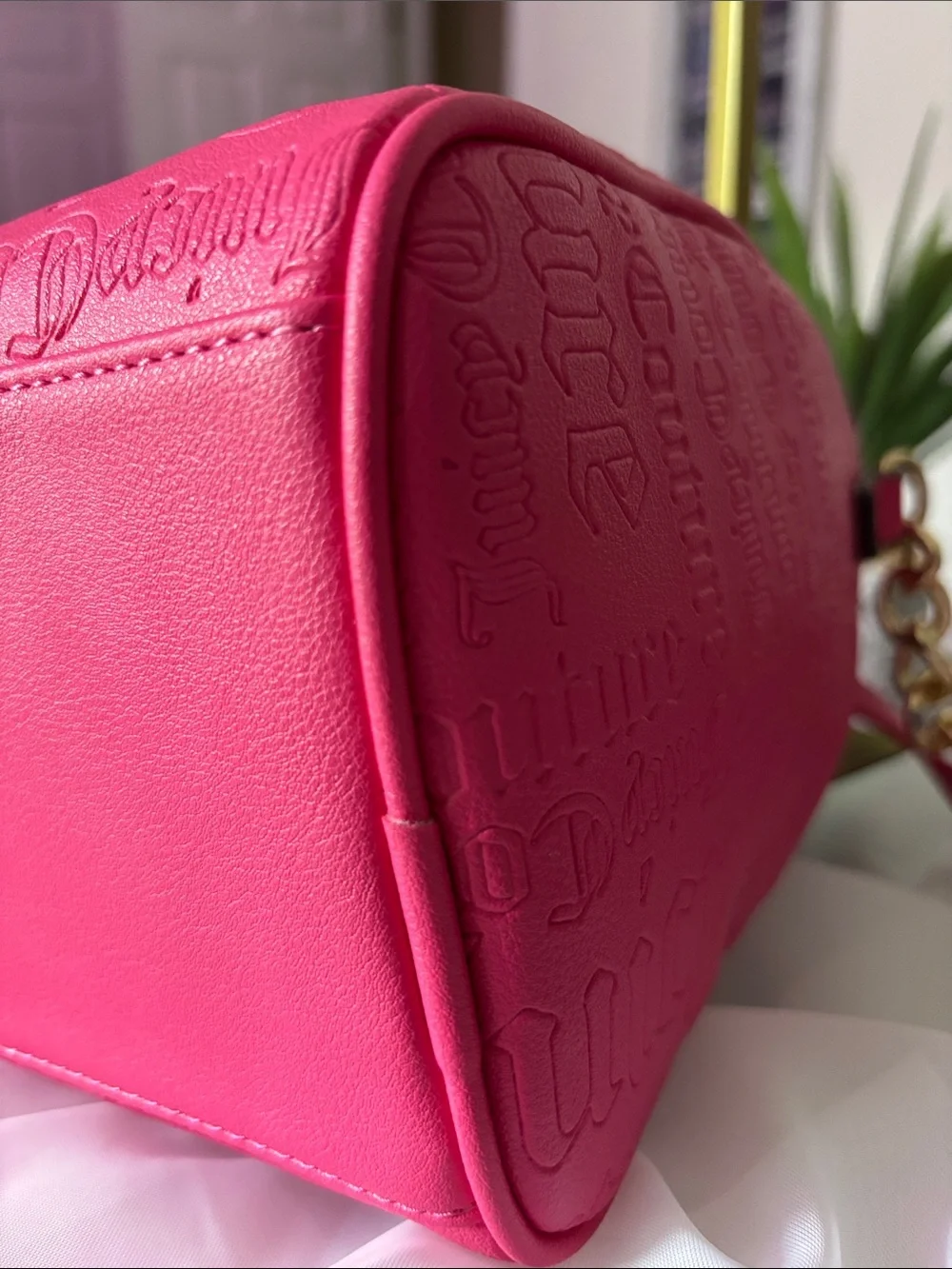 Juicy Couture Bright Pink Embossed Satchel with Heart Tag